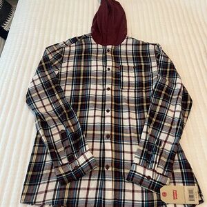 Levi's Long Sleeve Button-Up Shirt with Burgundy Hood